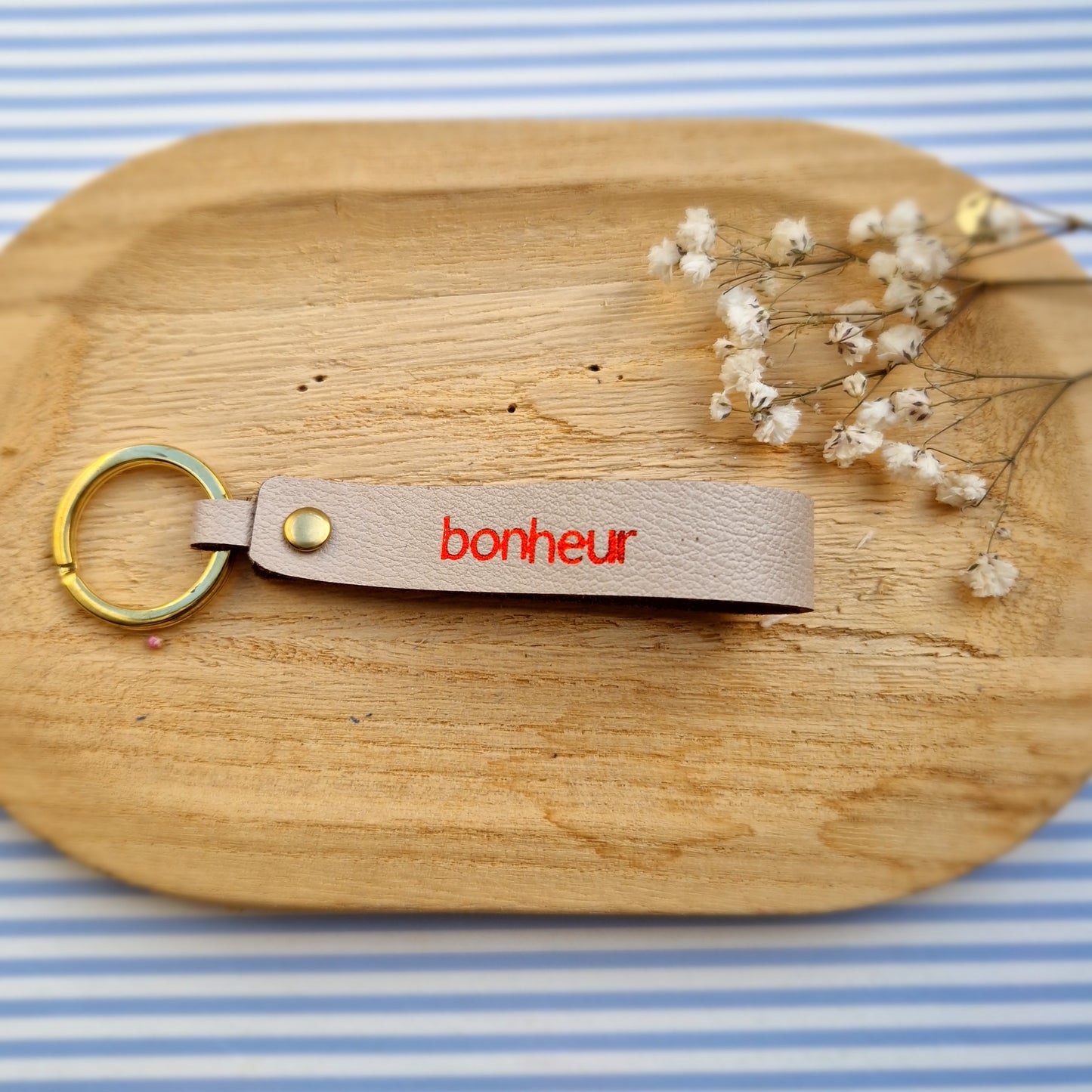 Porte-clefs en cuir Bonheur