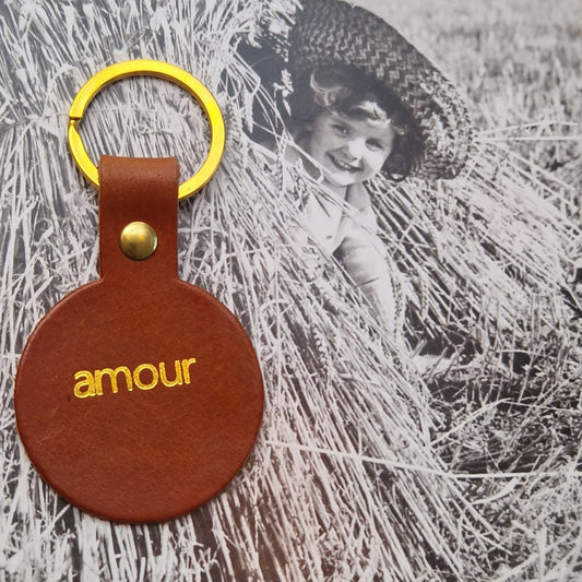 Porte clés rond cuir Amour